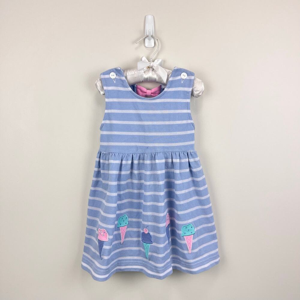 Florence Eiseman Girls Ice Cream Striped Knit Dress Light Blue 3T